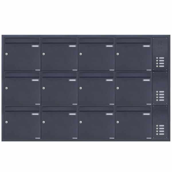 12-compartment Stainless steel flush-mounted mailbox system BASIC Plus 382XU UP with bell box on the side - RAL