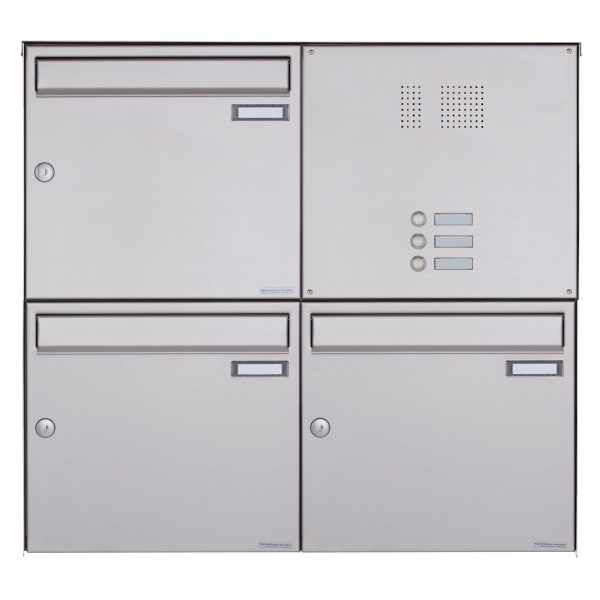 3-compartment 2x2 stainless steel surface mailbox Design BASIC Plus 382XA AP with bell box - stainless steel V2A