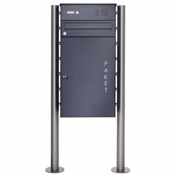 Stainless steel free-standing letterbox BASIC Plus 863X ST-R with bell box & parcel box 550x370 - RAL color
