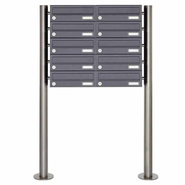 10-compartment 5x2 stainless steel mailbox system freestanding design BASIC Plus 385X ST-R - RAL of your choice
