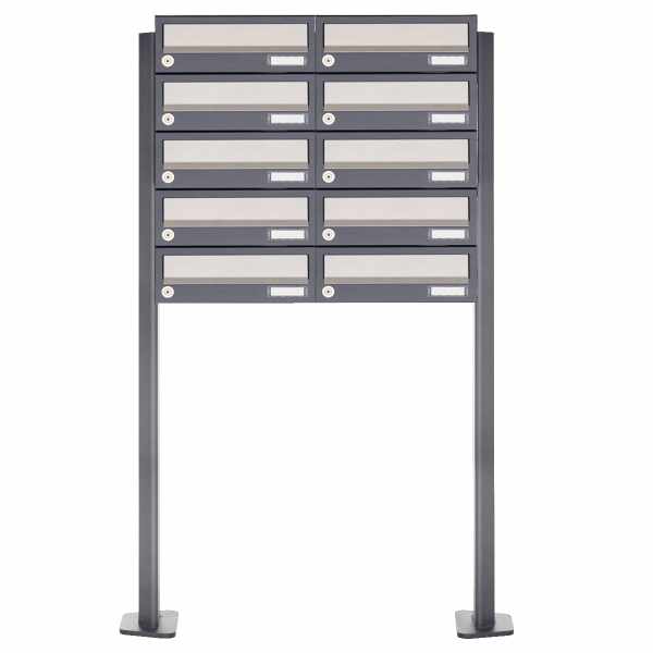 10-compartment Letterbox system freestanding Design BASIC 385P ST-T - stainless steel RAL 7016 anthracite gray