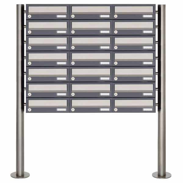 21-compartment 7x3 letterbox system freestanding Design BASIC 385 ST-R - stainless steel RAL 7016 anthracite gray
