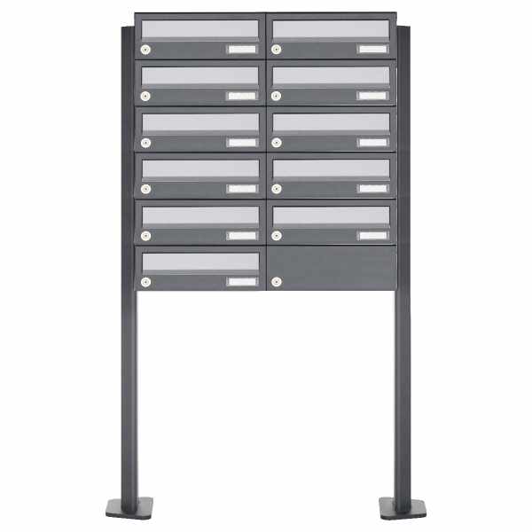 11-compartment Letterbox system freestanding Design BASIC 385P ST-T - stainless steel RAL 7016 anthracite gray