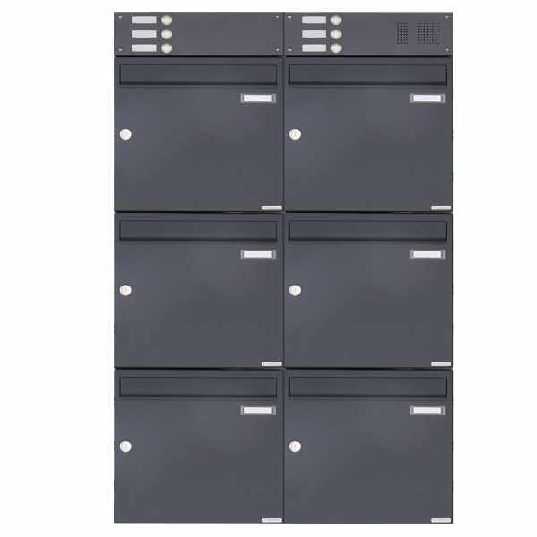 6-compartment Surface mounted mailbox Design BASIC 382A AP with bell box - RAL 7016 anthracite gray