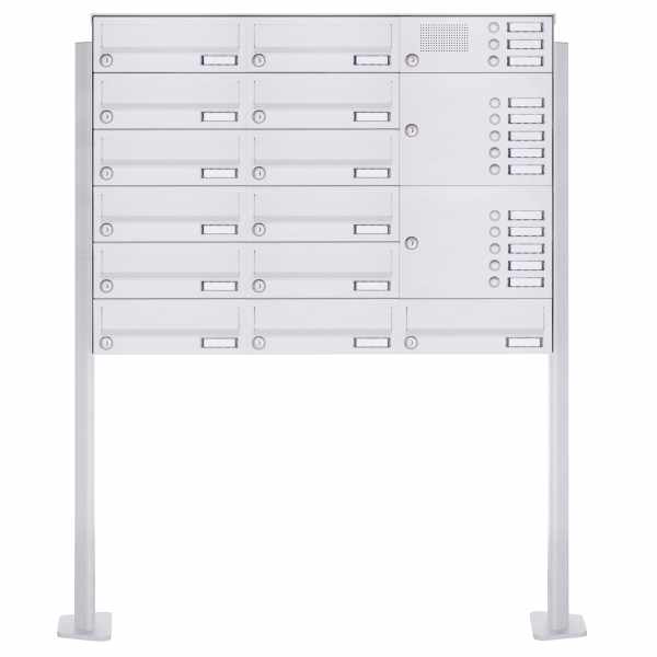 13-compartment free-standing letterbox Design BASIC 385P-9016 ST-T with bell box - RAL 9016 traffic white