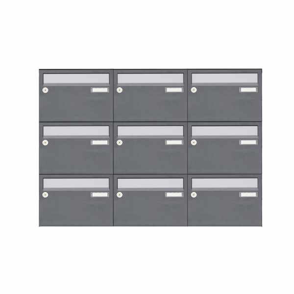 9-compartment Surface mounted mailbox system Design BASIC Plus 385 XA 220 - stainless steel - RAL of your choice