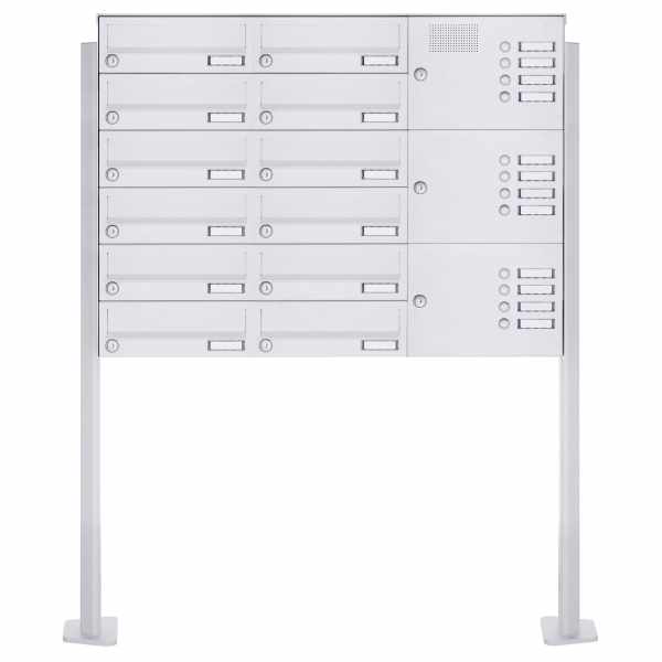 12-compartment free-standing letterbox Design BASIC 385P-9016 ST-T with bell box - RAL 9016 traffic white