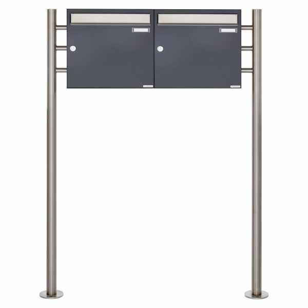 2-compartment 1x2 letterbox system freestanding Design BASIC 381 ST-R - stainless steel RAL 7016 anthracite gray