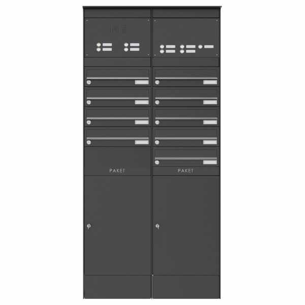 9-compartment Mailbox stele BASIC Plus 864X with 2x parcel box 550x370 & bell box - RAL color