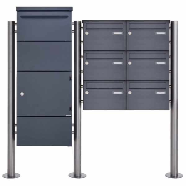 6-compartment free-standing letterbox with parcel box incl. lock technology BASIC 862BR ST-R powder-coated