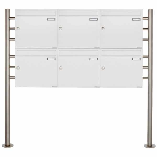 6-compartment 2x3 letterbox system freestanding design BASIC 381 ST-R - RAL 9016 traffic white