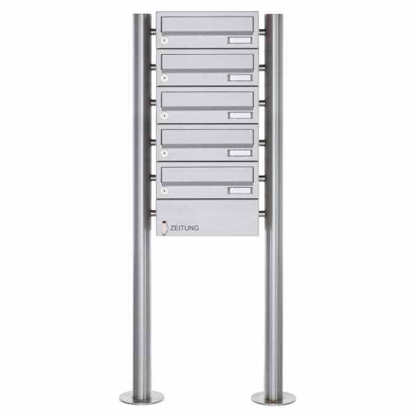 5-compartment free-standing letterbox Design BASIC 385-VA ST-R with newspaper compartment - stainless steel V2A, polished