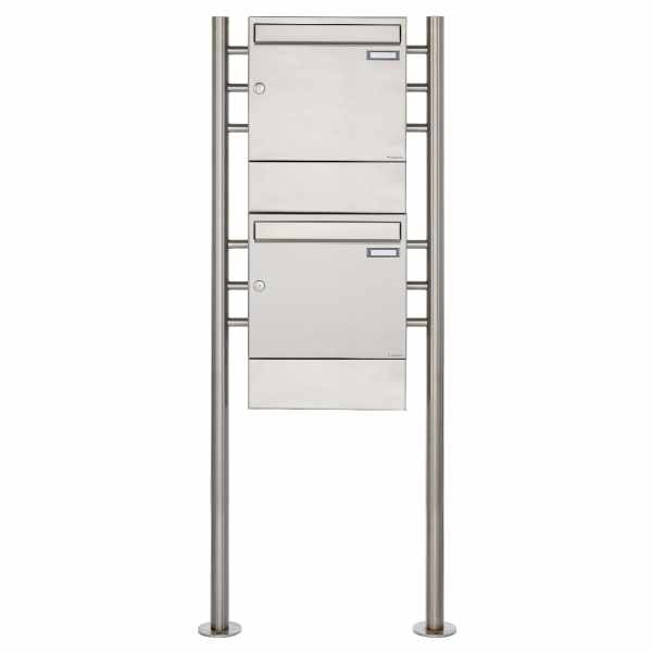 2-compartment 2x1 stainless steel free-standing letterbox Design BASIC 381 ST-R with newspaper compartment