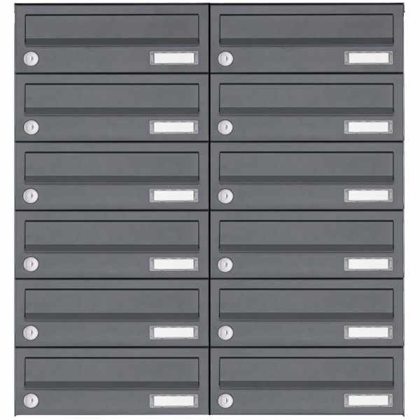12-compartment Stainless steel surface mailbox system Design BASIC Plus 385XA AP - RAL of your choice