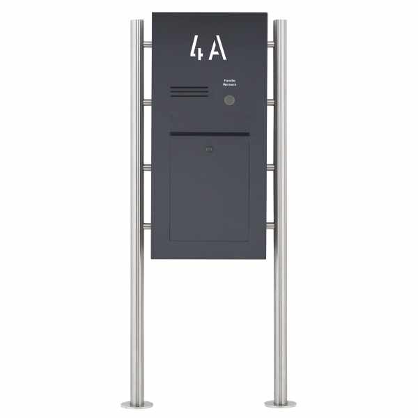 Stainless steel mailbox free-standing designer ST-R with house number, rear light- RAL of your choice- individually
