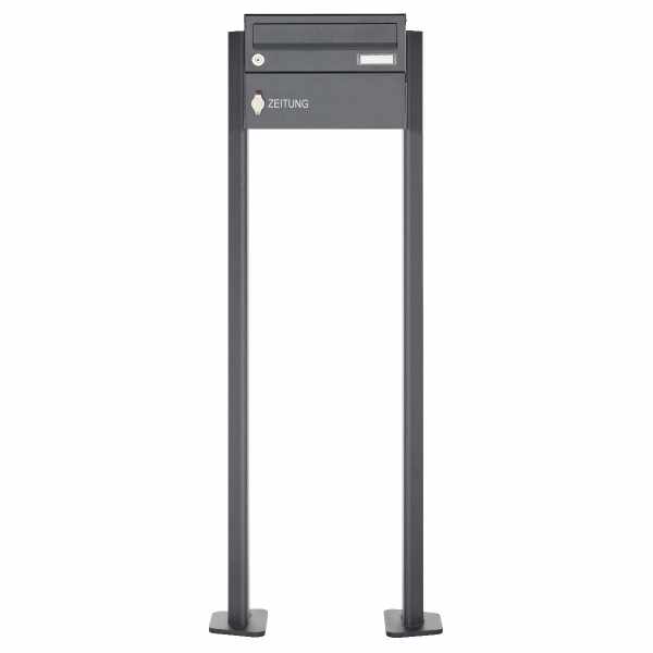 1er free-standing letterbox Design BASIC 385P-7016 ST-T with newspaper box - RAL 7016 anthracite gray