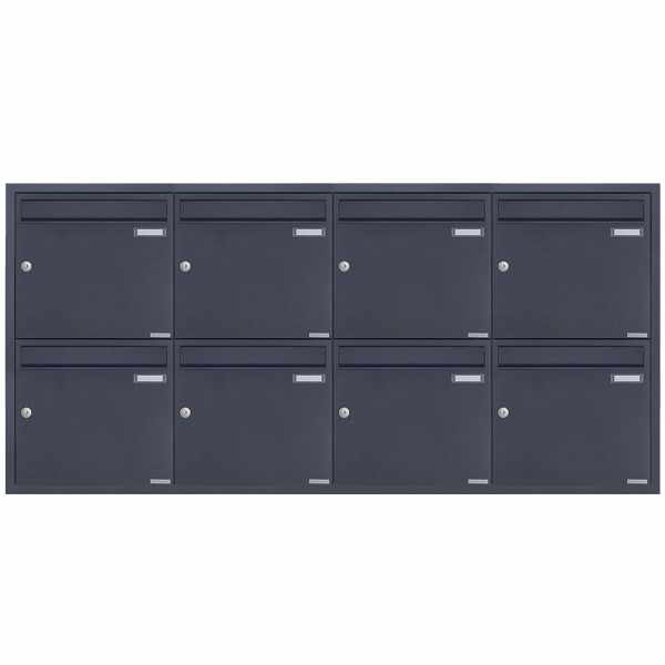 8-compartment 4x2 stainless steel flush-mounted mailbox system BASIC Plus 382XU UP - RAL of your choice - 8 parties
