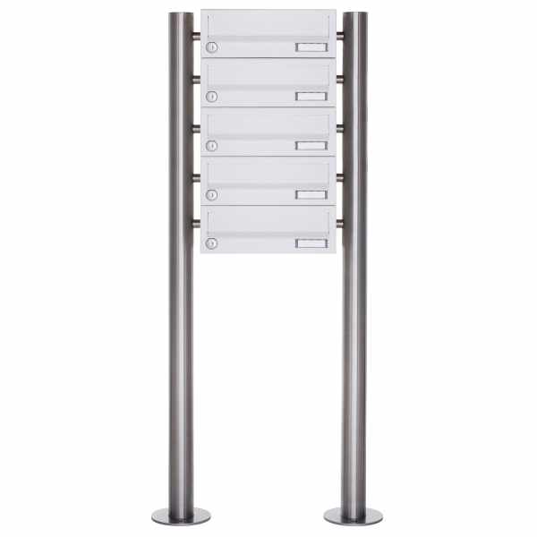 5-compartment Letterbox system freestanding Design BASIC 385-9016 ST-R - RAL 9016 traffic white