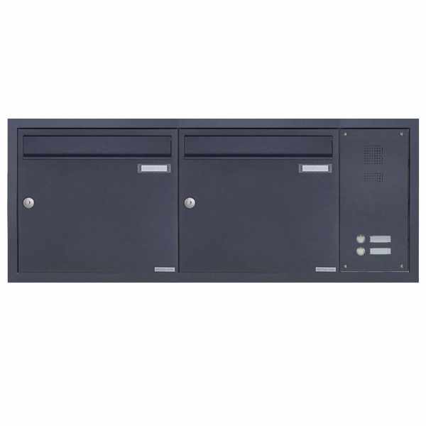 2-compartment Stainless steel flush-mounted mailbox BASIC Plus 382XU UP with bell box on the side - RAL
