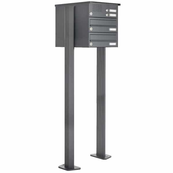 2-compartment free-standing letterbox Design BASIC 385P ST-T with bell box - RAL 7016 anthracite gray