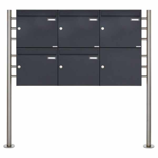 5-compartment 2x3 letterbox system freestanding Design BASIC 381 ST-R - RAL 7016 anthracite gray