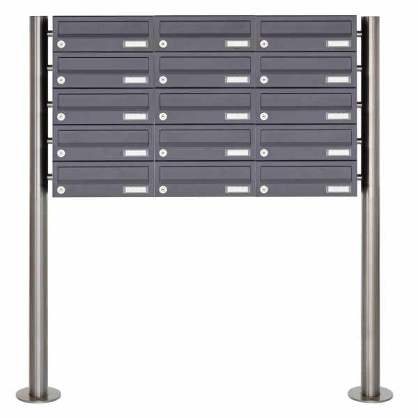 15-compartment 5x3 stainless steel mailbox freestanding design BASIC Plus 385X ST-R - RAL of your choice