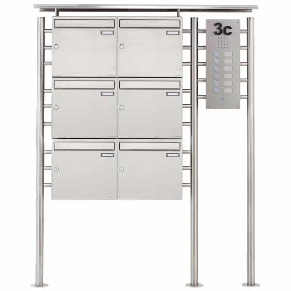 6-compartment Stainless steel free-standing mailbox BASIC 311X ST-R with bell box