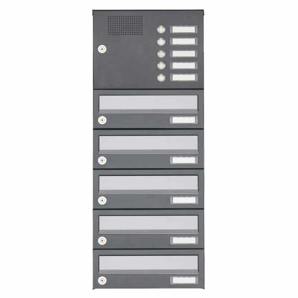 5-compartment Surface-mounted letterbox system Design BASIC 385A AP with bell box - stainless steel RAL 7016 anthracite