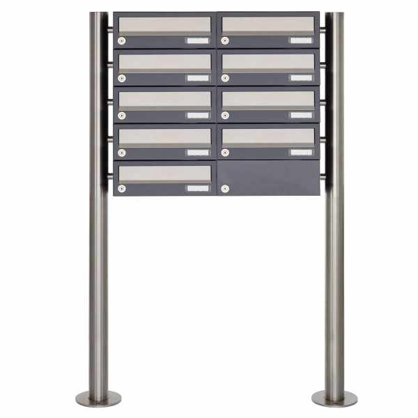 9-compartment Letterbox system freestanding Design BASIC 385 ST-R - stainless steel RAL 7016 anthracite gray