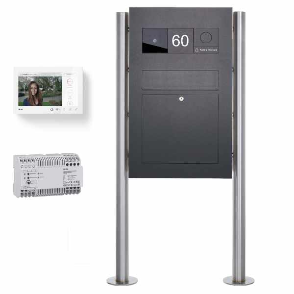 Stainless steel free-standing letterbox Designer BIG - RAL at choice - GIRA System 106 - VIDEO complete set