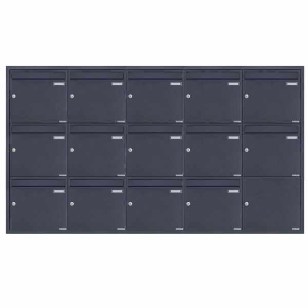 14-compartment 5x3 stainless steel flush-mounted mailbox system BASIC Plus 382XU UP - RAL of your choice - 14 parties