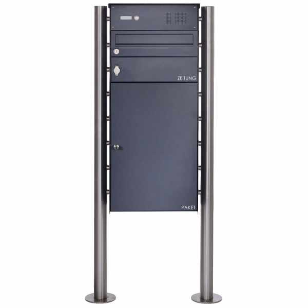 Stainless steel free-standing letterbox BASIC Plus 863X ST-R - bell box - newspaper package tray 550x370 - RAL