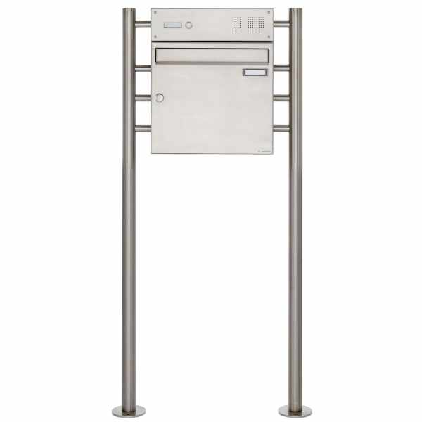 Stainless steel free-standing letterbox Design BASIC 381 ST-R with bell box