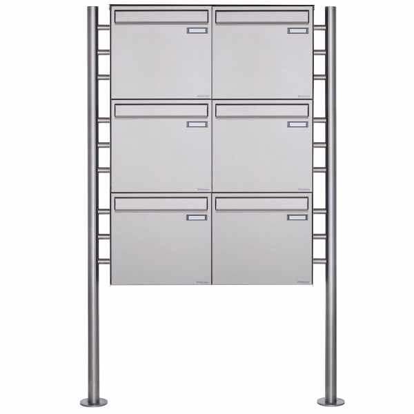 6-compartment 3x2 fence mailbox freestanding Design BASIC Plus 381XZ ST-R - polished stainless steel