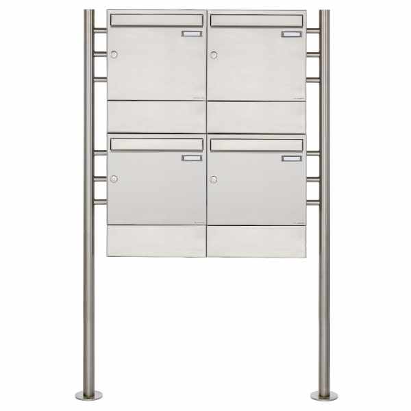 4-compartment 2x2 stainless steel free-standing letterbox Design BASIC 381 ST-R with newspaper compartment