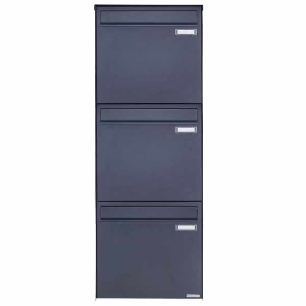 3-compartment 3x1 stainless steel fence mailbox BASIC Plus 382XZ - RAL of your choice - removal on the back side