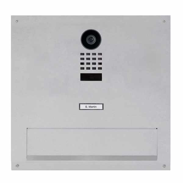 Stainless steel mail slot with DoorBird video intercom - slot 350x63mm - 410x375mm