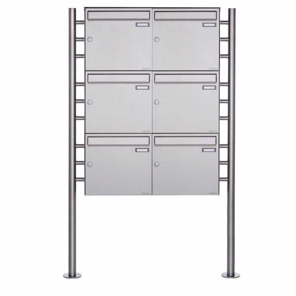 6-compartment Stainless steel free-standing letterbox Design BASIC Plus 381X ST R - stainless steel V2A polished