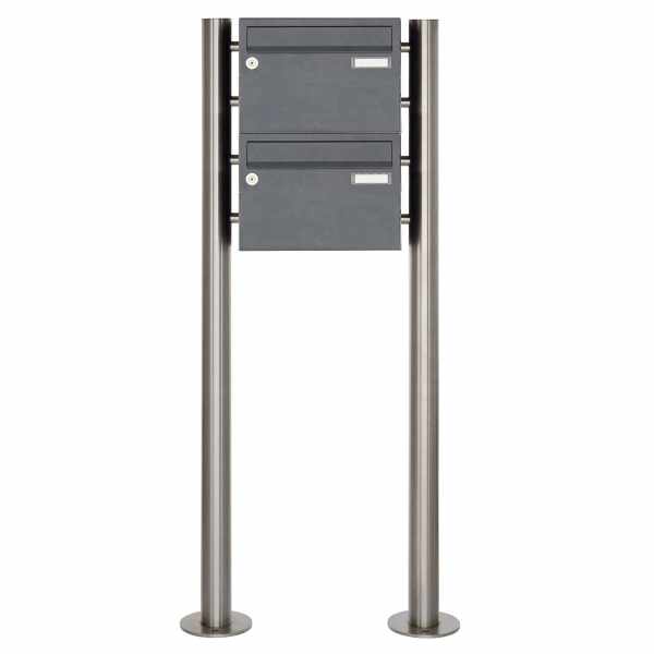 2-compartment Stainless steel free-standing letterbox Design BASIC Plus 385X ST-R - 220mm - RAL of your choice