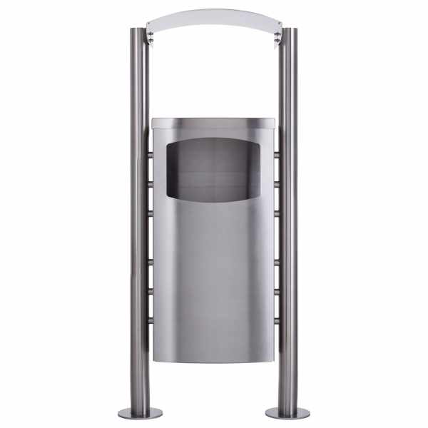 Litter bin - Design BASIC 650X with rain cover - 45 litres - polished stainless steel