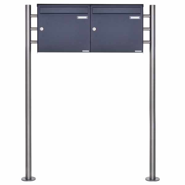 2-compartment 1x2 stainless steel free-standing letterbox Design BASIC Plus 381X ST-R - RAL of your choice