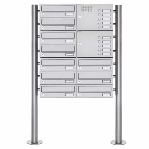 10-compartment free-standing letterbox Design BASIC 385-VA ST-R with bell box - stainless steel V2A, polished