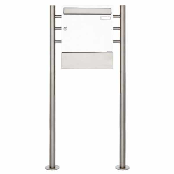 free-standing letterbox Design BASIC 381 ST-R with newspaper compartment - RAL 9016 traffic white