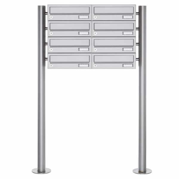 8-compartment Letterbox system freestanding Design BASIC 385 ST-R - stainless steel V2A, polished