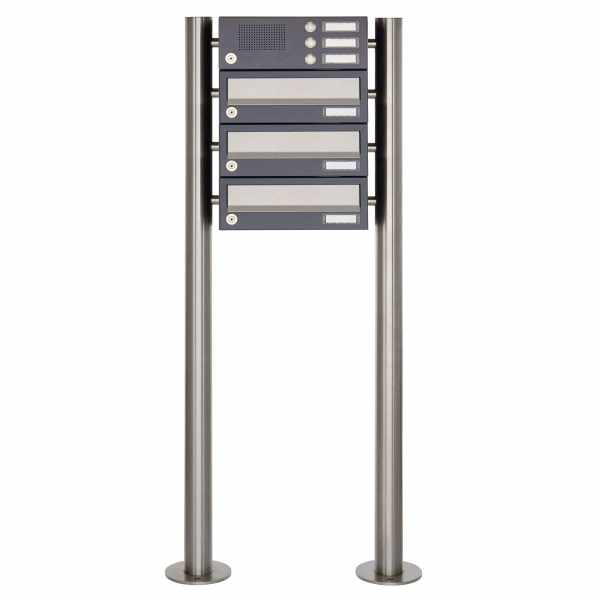 3-compartment free-standing letterbox Design BASIC 385 ST-R with bell box - stainless steel RAL 7016 anthracite gray