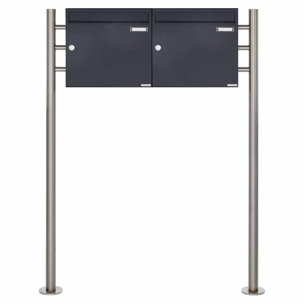 2-compartment 1x2 letterbox system freestanding Design BASIC 381 ST-R - RAL 7016 anthracite gray