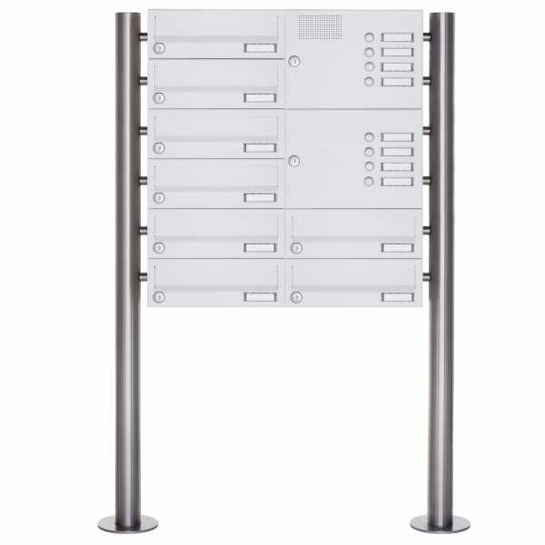 8-compartment free-standing letterbox Design BASIC 385-9016 ST-R with bell box - RAL 9016 traffic white