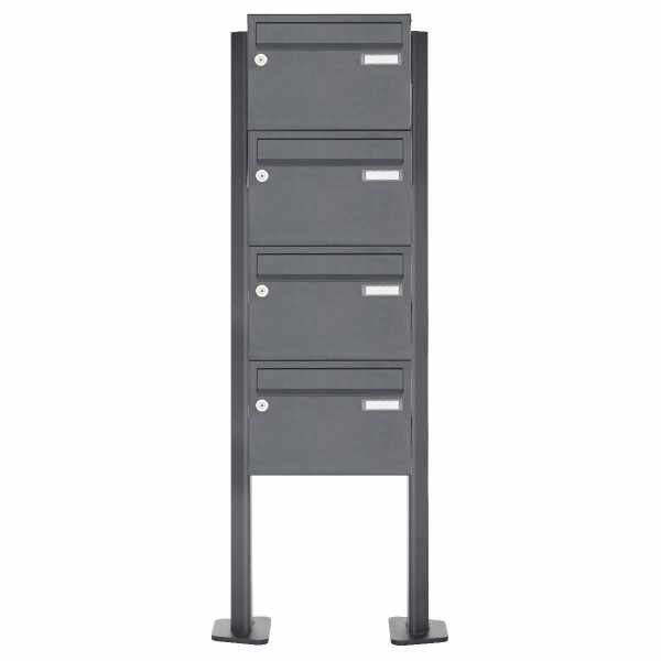 4-compartment 4x1 stainless steel free-standing letterbox Design BASIC Plus 385XP220 ST-T - RAL of your choice