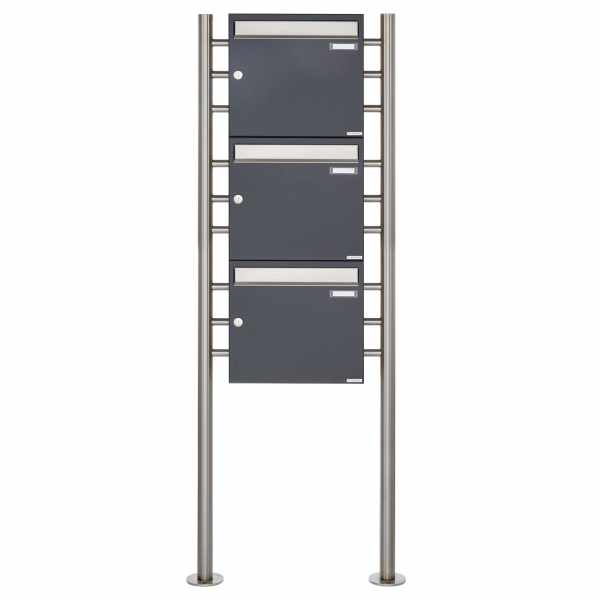 3-compartment 3x1 letterbox system freestanding Design BASIC 381 ST-R - stainless steel RAL 7016 anthracite gray