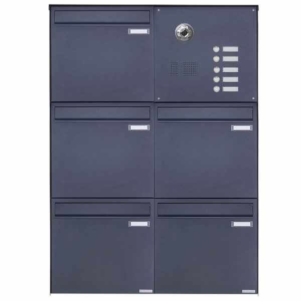 5-compartment 2x3 stainless steel fence mailbox BASIC Plus 382KXZ with bell box - camera preparation - RAL